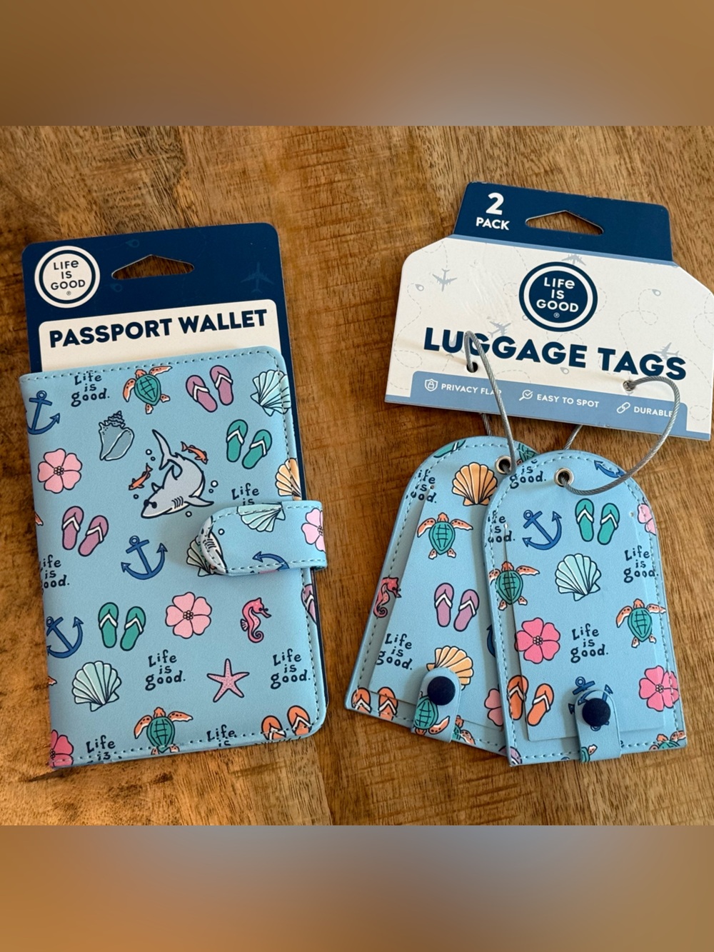 NWT Life Is Good Beach Ocean Travel Set Passport Matching Luggage Tags turtle